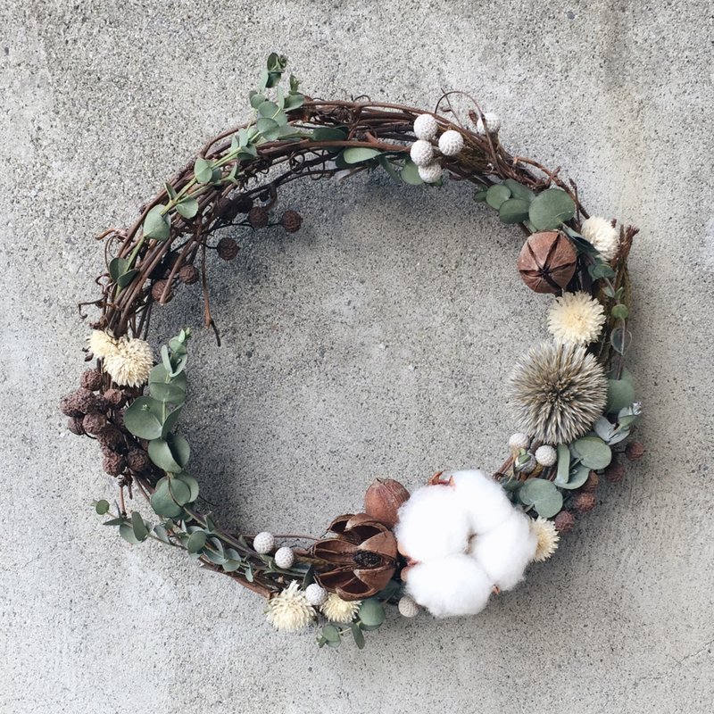 棉花 干燥花圈 - 植栽/盆栽 - 植物．花 多色