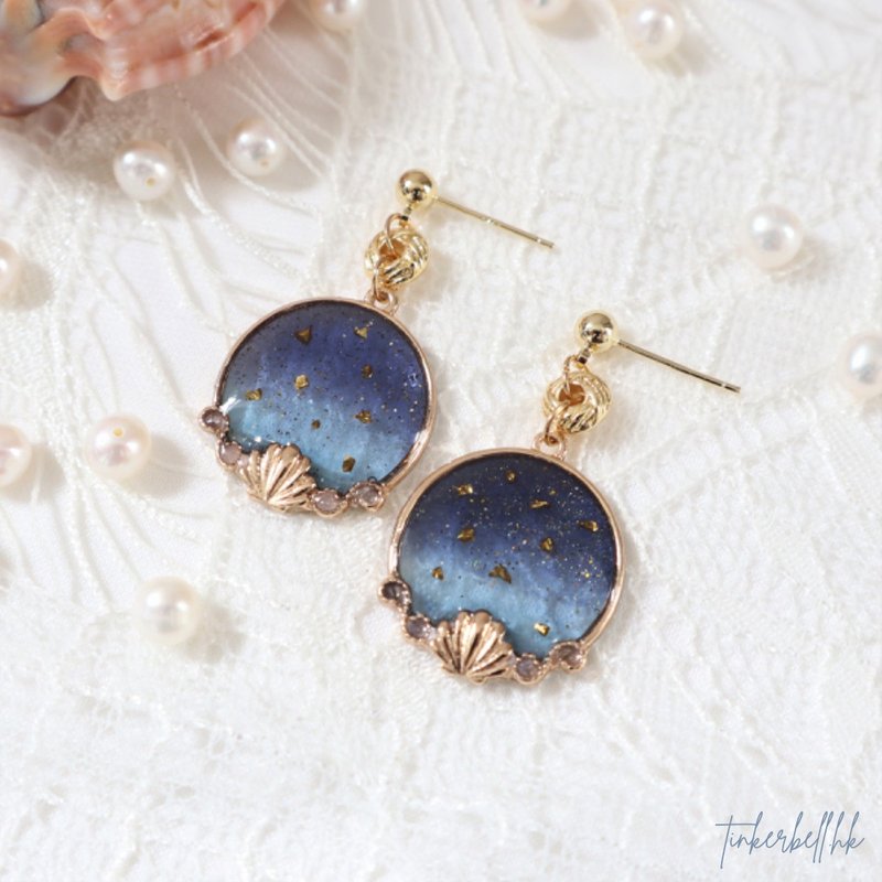 【气质系列】Ocean eyes海洋风 防敏感耳环 - 耳环/耳夹 - 其他金属 金色