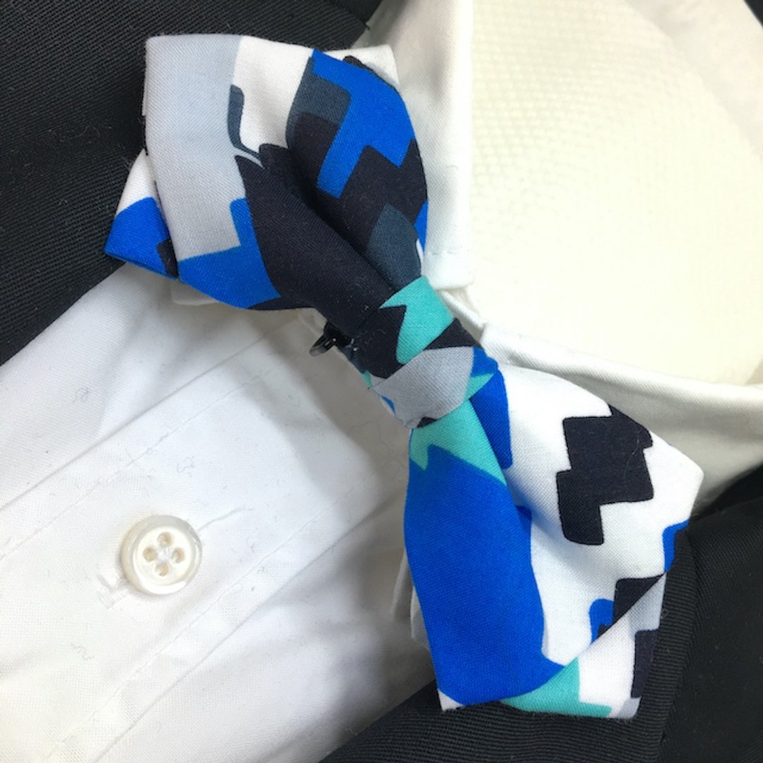 mosaic bowtie butterfly blue - 领结/领巾 - 棉 蓝色
