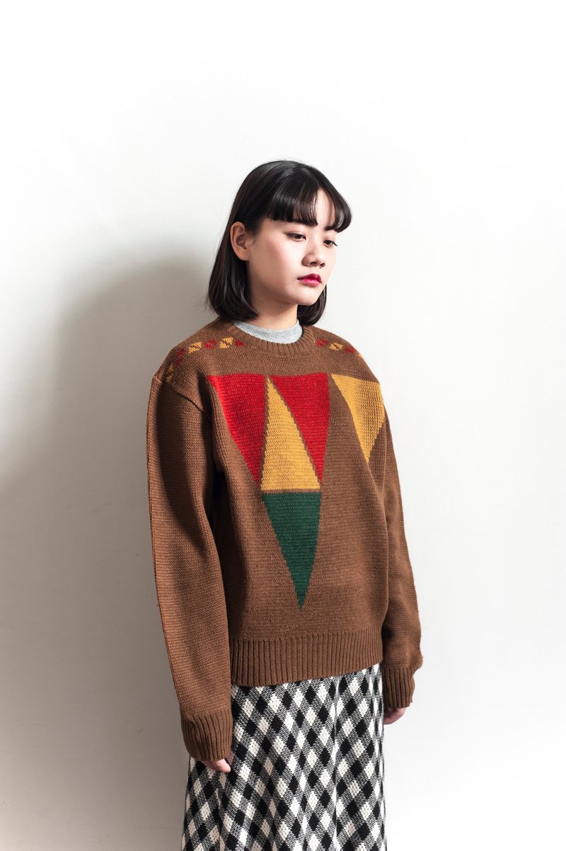 Vintage 三角茶色古着毛衣 - 男装针织衫/毛衣 - 羊毛 多色