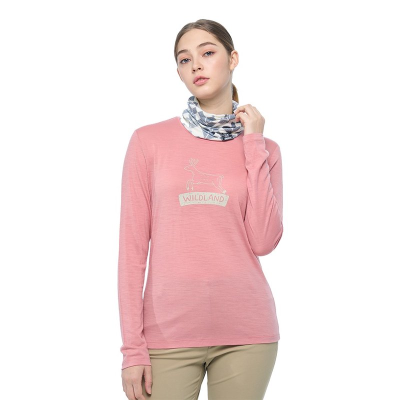 【Wildland 荒野】100%美丽诺长袖上衣 女 干燥玫瑰 0B02601-168 - 女装针织衫/毛衣 - 羊毛 
