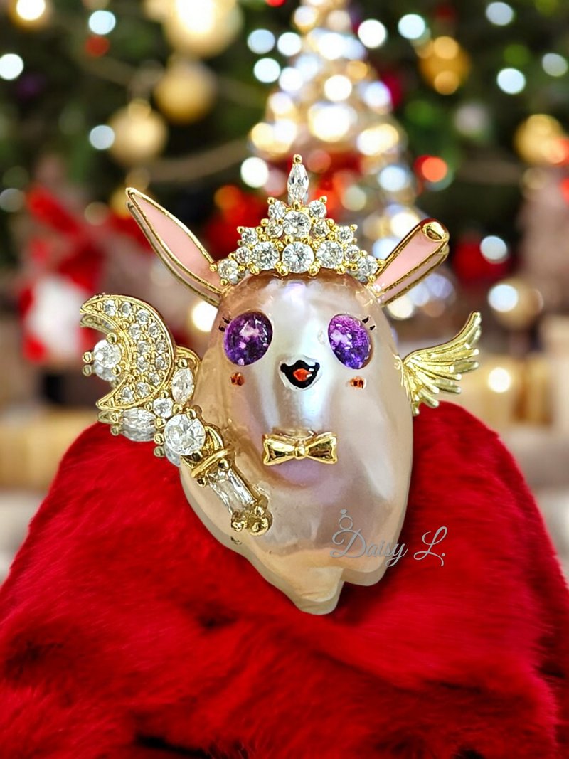 巴洛克天然淡水珍珠大眼睛兔子造型开口扣吊坠 - 吊饰 - 珍珠 粉红色