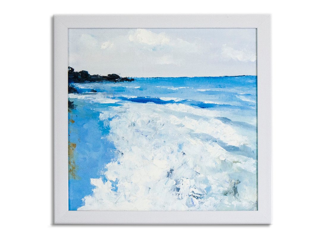 Coastal Landscape Art Seascape Original Painting Moody Ocean Wave Sky Blue - 海报/装饰画/版画 - 其他材质 蓝色