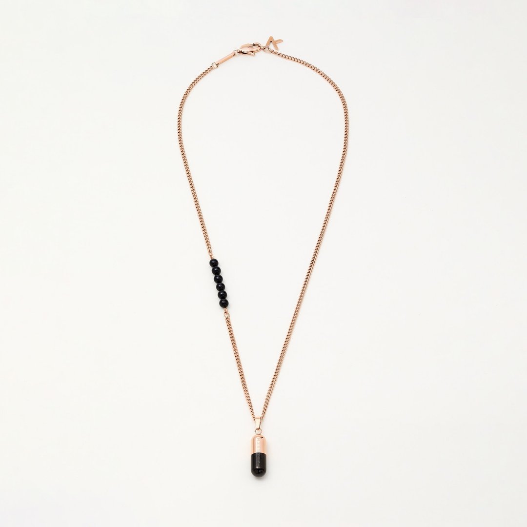 Capsule Necklace Rose gold & Black Onyx (470mm) 颈链 - 项链 - 不锈钢 金色