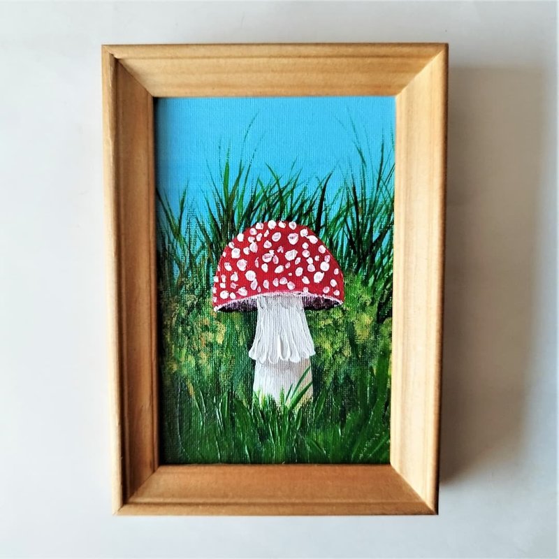 Mushroom small painting original artwork Fly agaric wall decoration impasto art - 墙贴/壁贴 - 压克力 多色