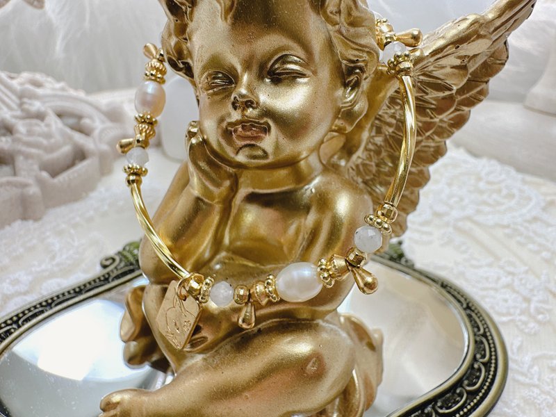 -六月诞生石-天然水晶黄铜手链 - 手链/手环 - 铜/黄铜 