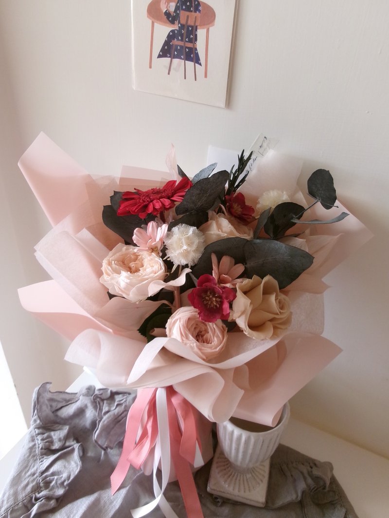 粉色永生玫瑰花束|可自取 - 干燥花/捧花 - 其他材质 粉红色