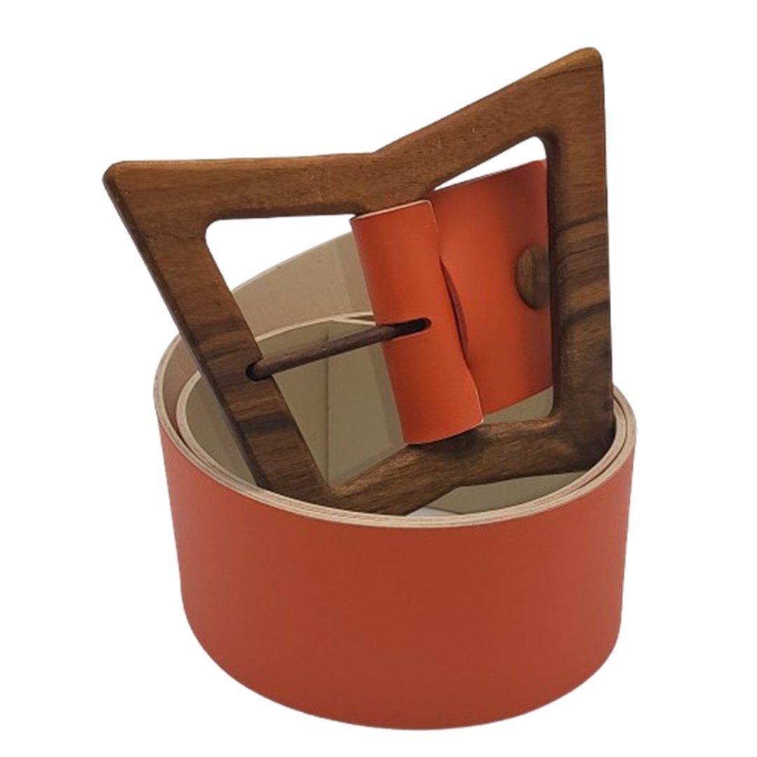 Wood Belt Bryce Free 626 - 胡桃木橘色皮革皮带 - 皮带/腰带 - 木头 橘色
