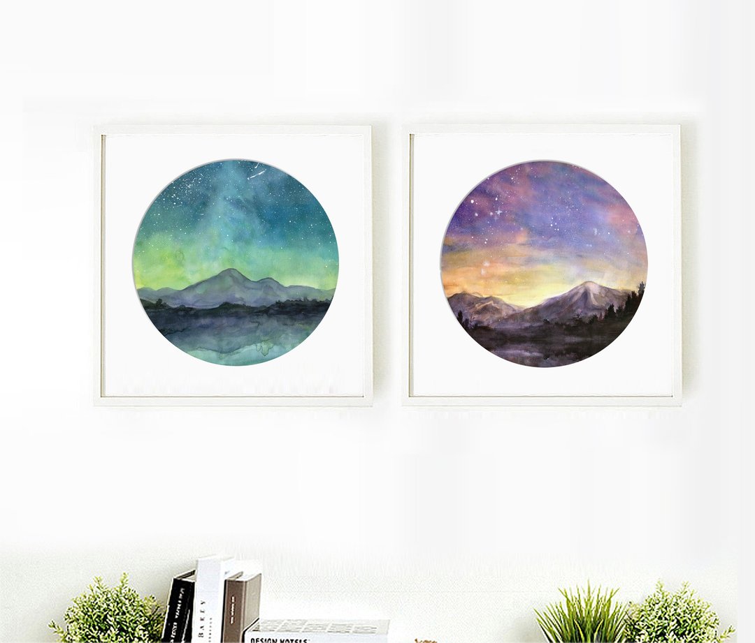 北欧风居家海报-星空水彩画-卧室装饰画-民宿-风景-客厅艺廊墙 - 海报/装饰画/版画 - 纸 