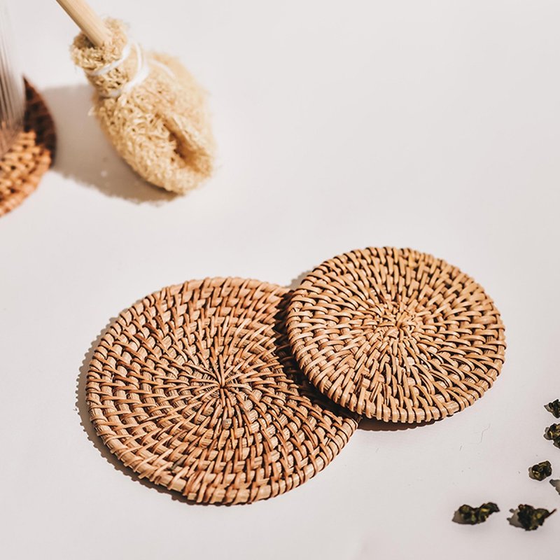 藤编隔热垫泡茶小物茶具10cm - 茶具/茶杯 - 玻璃 透明