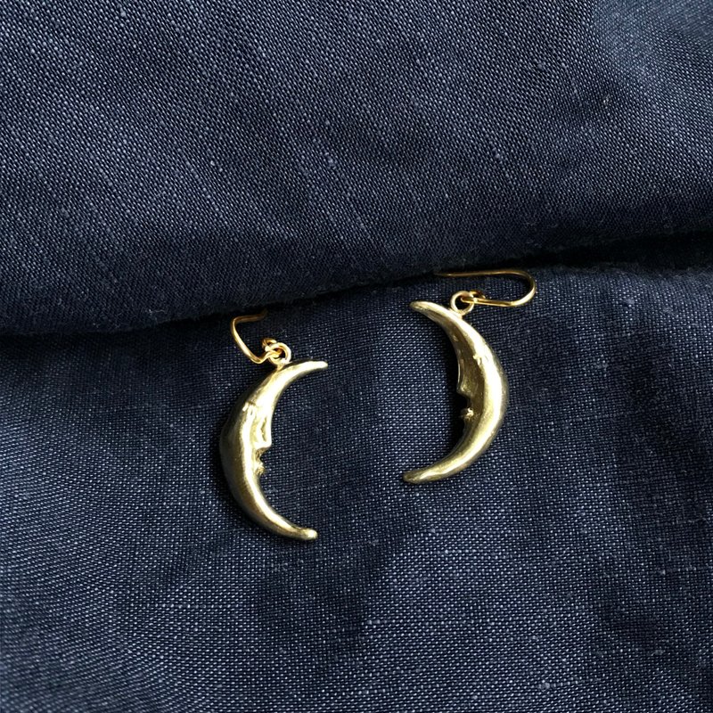 黄铜耳环 镀金 耳勾 耳夹 I 弯月耳环 - 耳环/耳夹 - 铜/黄铜 金色