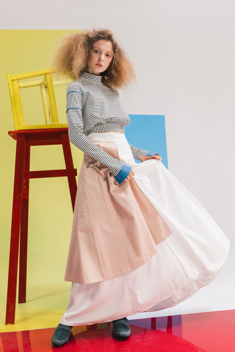 Envol Avec Ning小围裙双层长裙-白 - 裙子 - 其他材质 粉红色