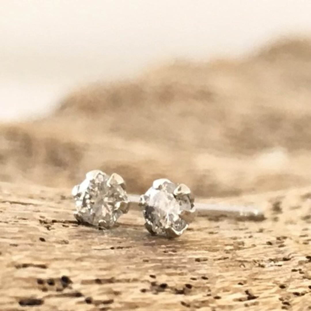Natural diamond PT900 platinum stud earrings - 耳环/耳夹 - 其他金属 
