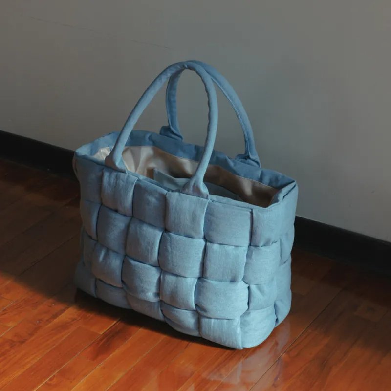 家庭兄弟－澎澎份量编织丹宁托特包 - 侧背包/斜挎包 - 棉．麻 蓝色