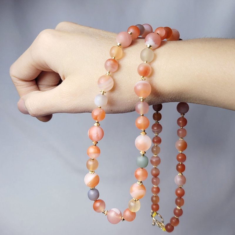 天然 南红 玛瑙 玉瓍 磨砂 雾面 富贵 吉祥 智慧 长项链 仅此一件 - 项链 - 宝石 橘色