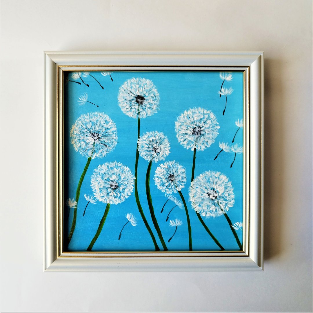 蒲公英花束原画。蒲公英花是一件艺术品。花墙装饰 - 墙贴/壁贴 - 压克力 蓝色
