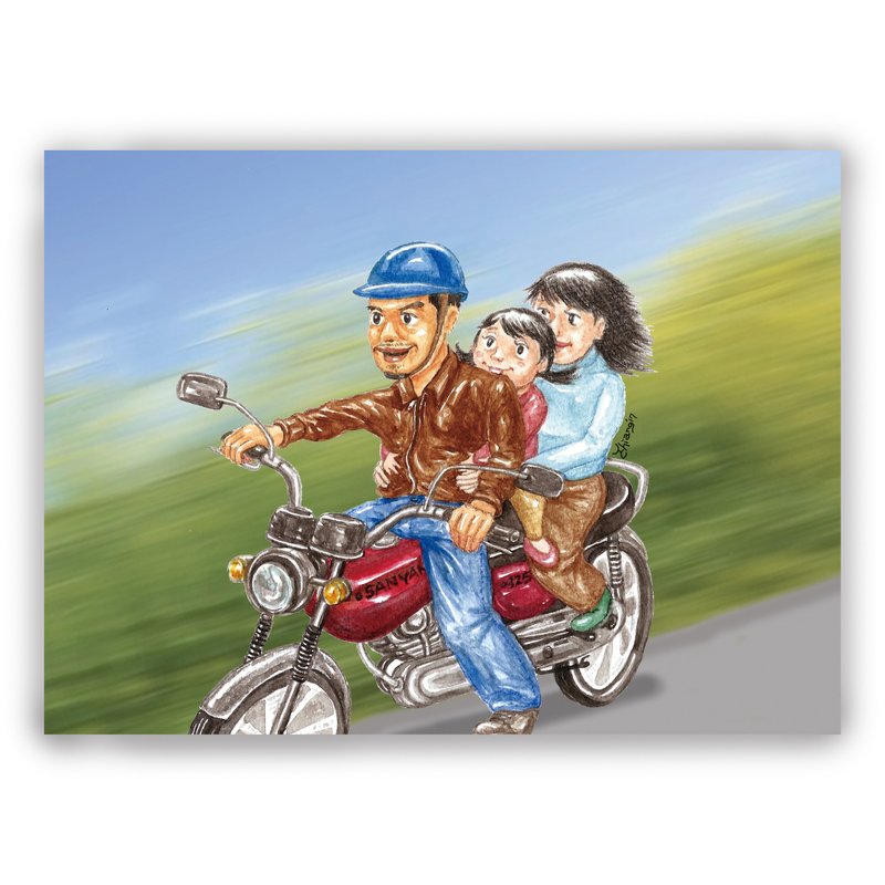 手绘插画父亲卡/万用卡/卡片/明信片/插画卡- 骑车温馨接送情 - 卡片/明信片 - 纸 多色