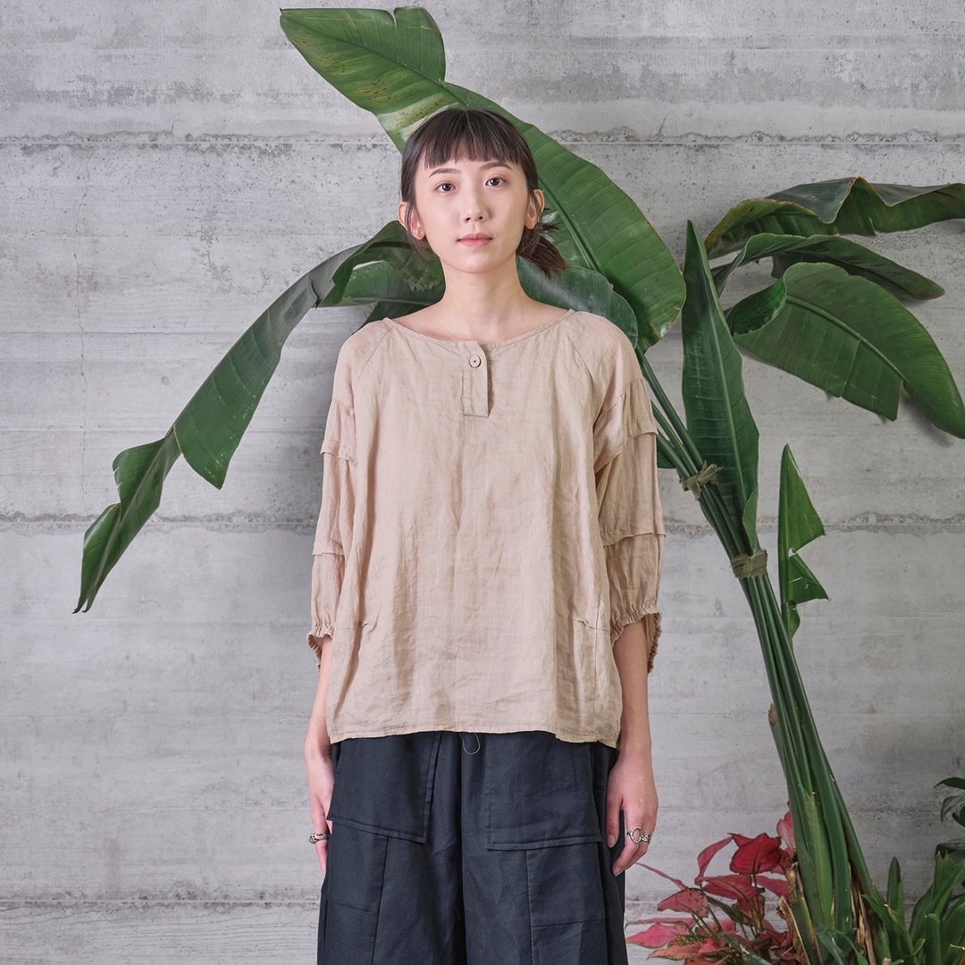 原生单扣层次袖上衣 | 热销补货 - 女装上衣 - 棉 卡其色