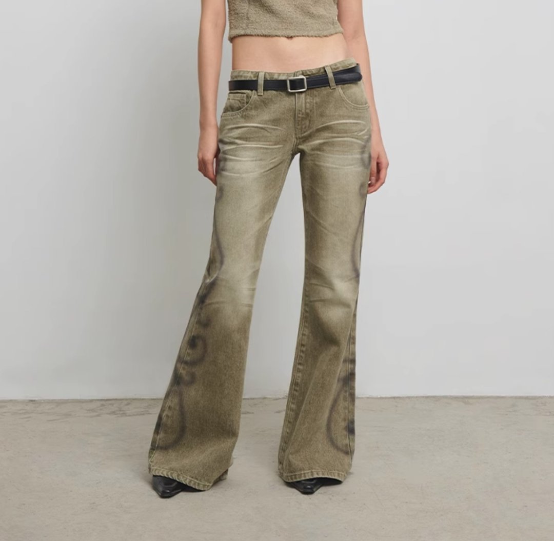 Vine Jeans 水洗做旧低腰微喇牛仔裤 - 中性裤装 - 其他材质 灰色