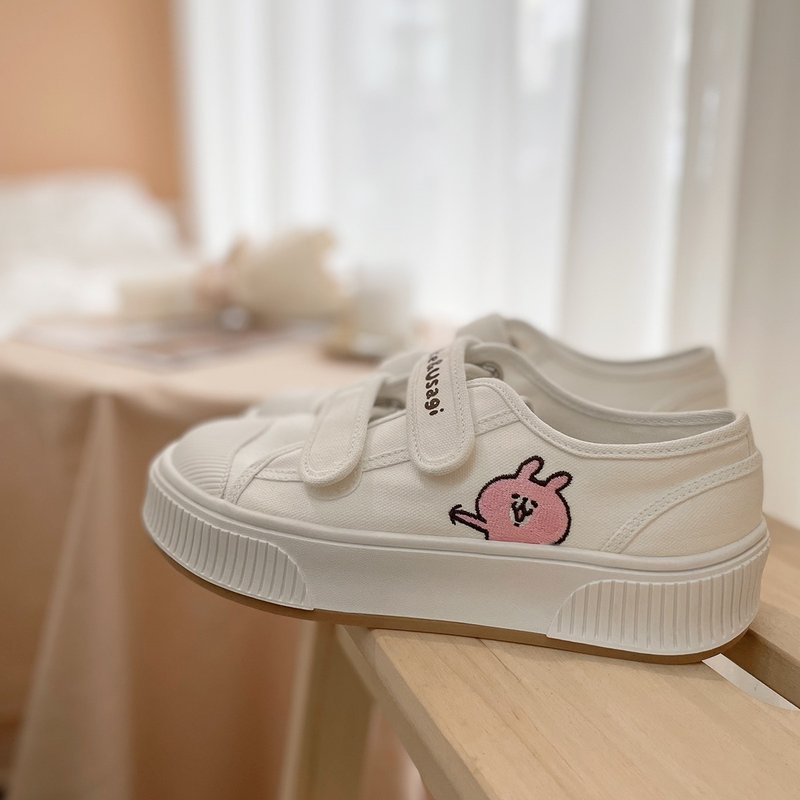 Paidal x卡娜赫拉的小动物 俏皮戳一下魔鬼毡厚底休闲鞋帆布鞋-白 - 女款休闲鞋 - 棉．麻 白色
