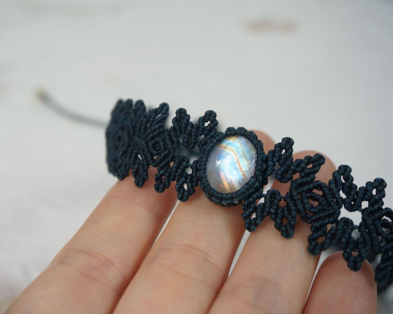 | MC | 天然月光石 蜡线编织雪花月光石颈链chocker 波西米亚风 - 项链 - 半宝石 