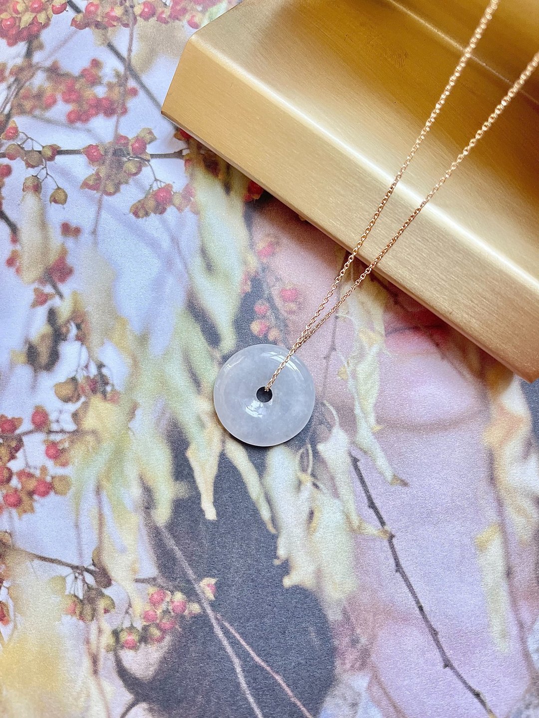 缅甸玉A货翡翠-冰细白翡平安扣翡翠 项链 定制化 母亲节礼物 玉 - 项链 - 玉石 白色