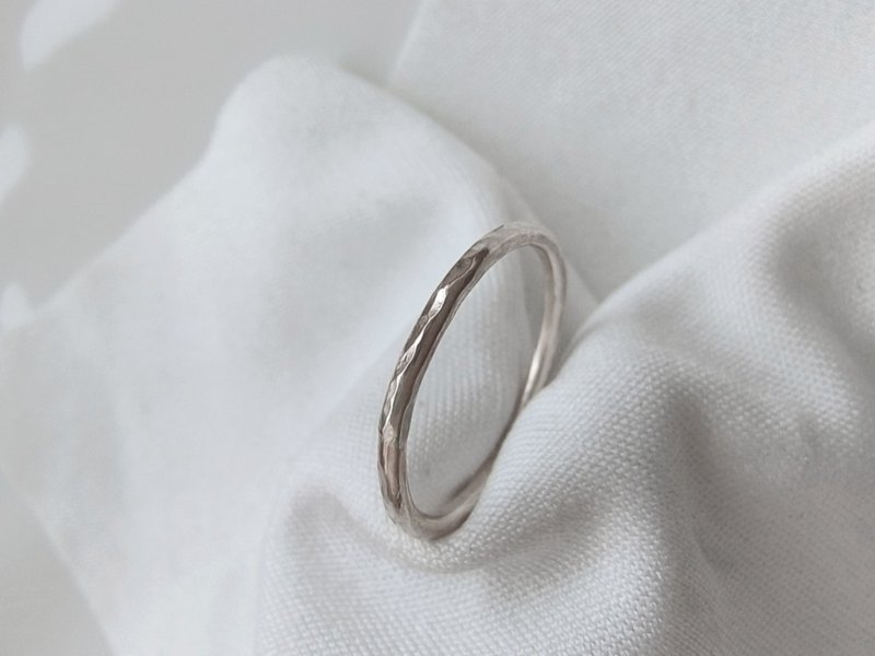 1.2mm 锤纹叠戴细戒 SV925/14KGF 极简线戒 - 戒指 - 纯银 银色