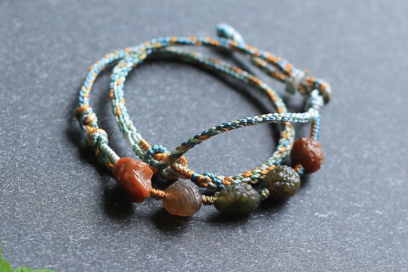 春秋全手工编绳 | 玛瑙原石 | 多层幸运手绳 | 独一无二 - 手链/手环 - 半宝石 