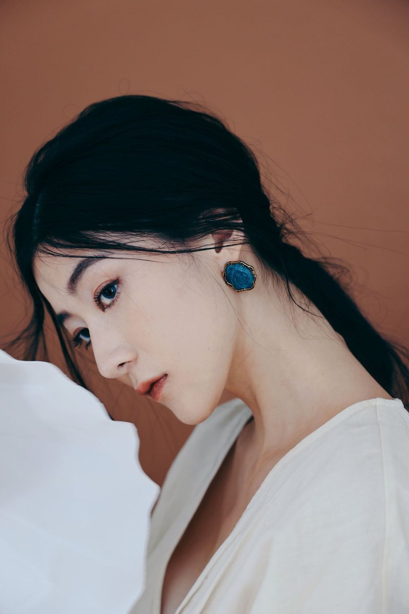 COR-DATE / 深缥色不规则耳环 - 耳环/耳夹 - 其他材质 