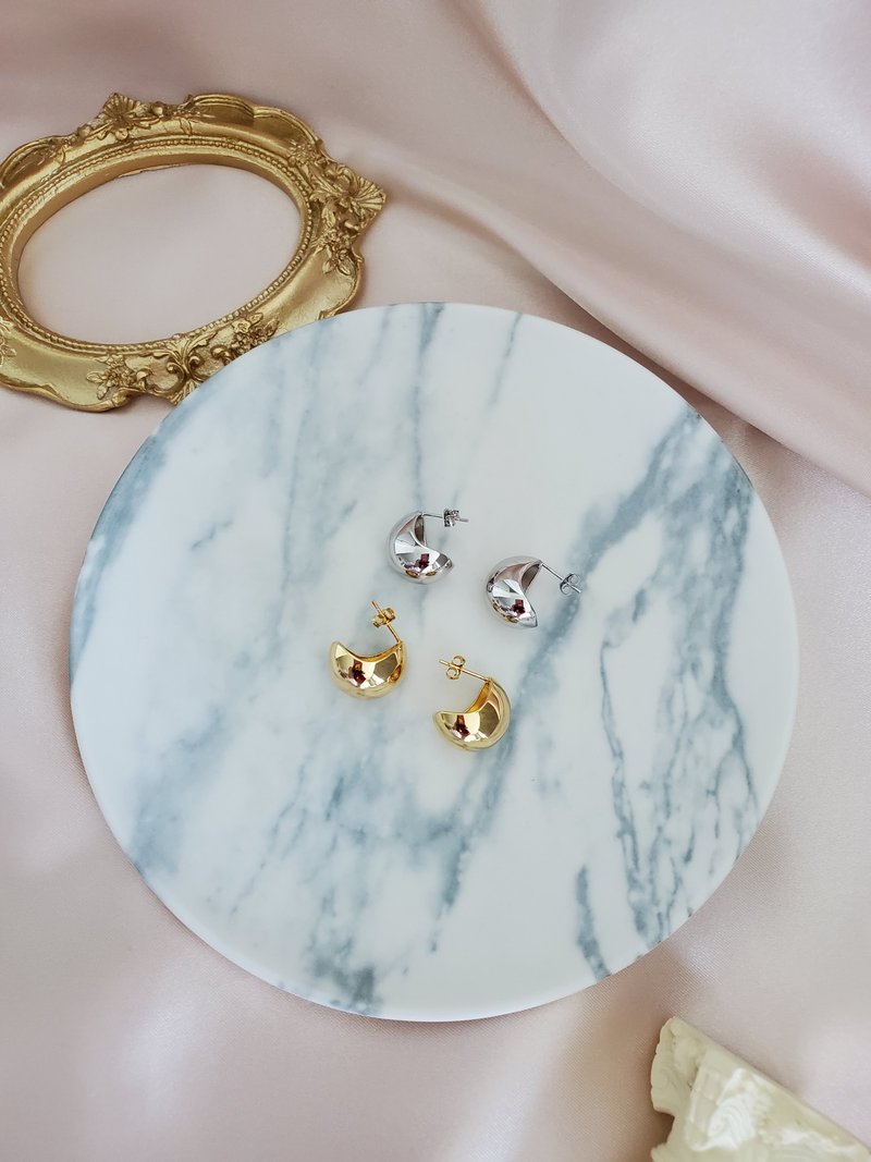 925 纯银耳环 ~ 水滴型耳环 ~ 椭圆光感 ~ 耳针 ~ 宽版耳钉 - 耳环/耳夹 - 纯银 银色