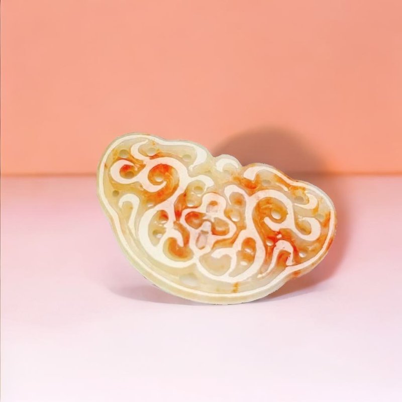 飘红翡翡翠怀古雕花牌项链 | 天然缅甸玉A货翡翠| 送礼 - 项链 - 玉石 红色