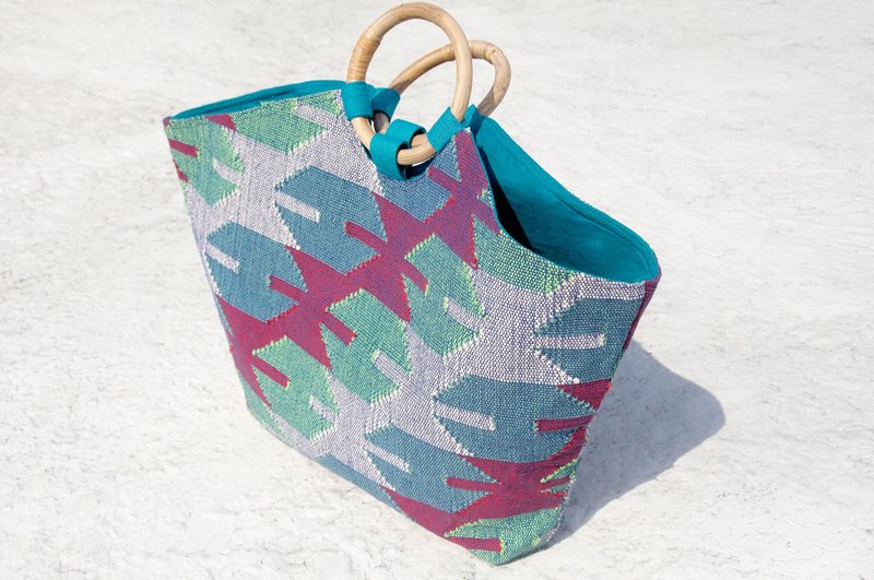 手工编织侧背包/肩背包/托特包/斜背包 - 几何图腾民族风达卡织 - 手提包/手提袋 - 棉．麻 多色