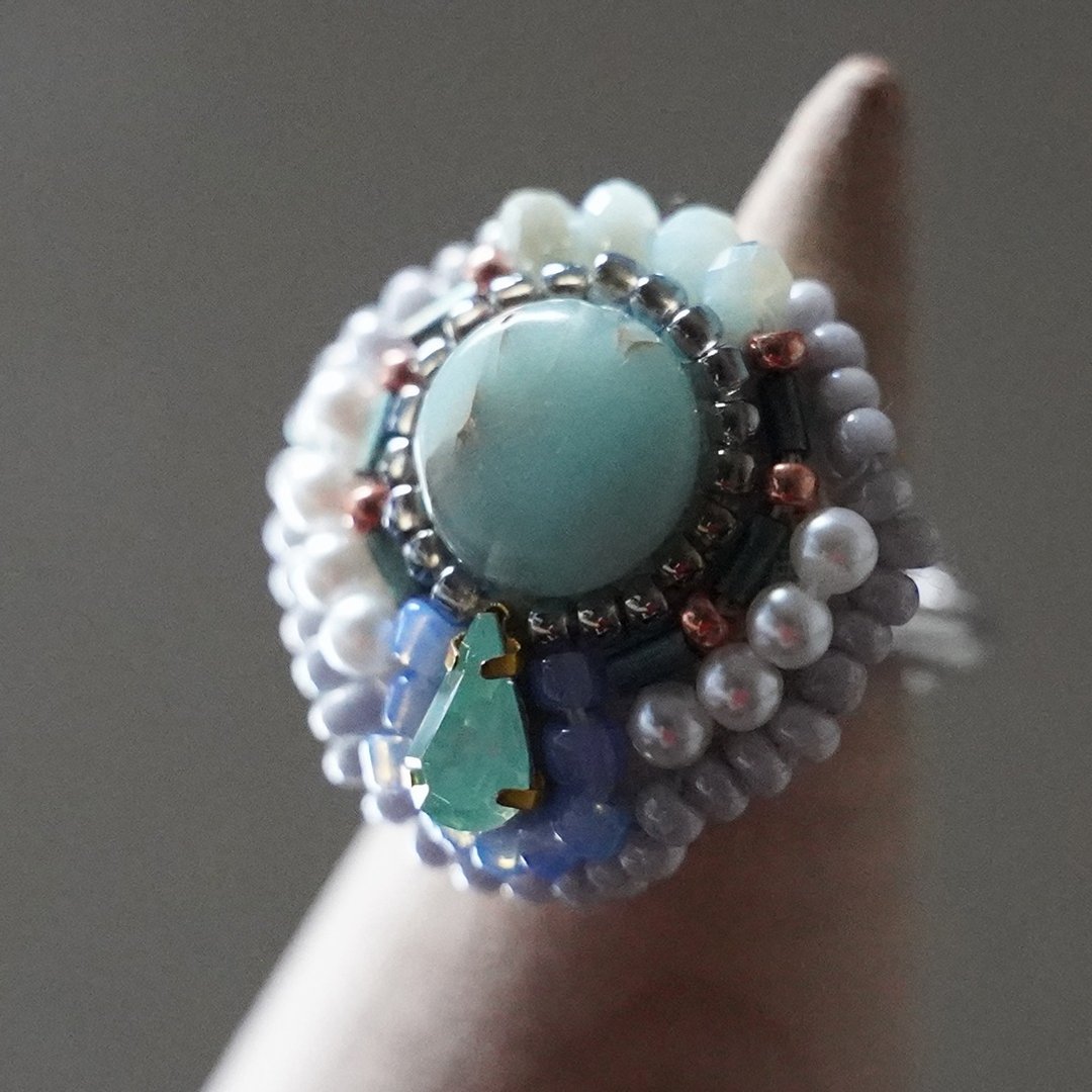 Talkative Ring 70 Free Size Bead Embroidery Ring Circle Blue Multicolor - 戒指 - 塑料 多色