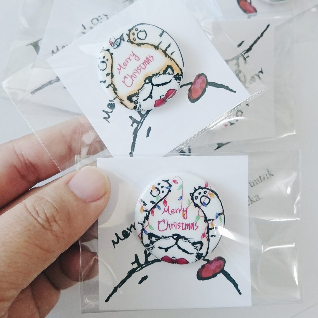 圣诞节快乐2款 猫咪爱抱抱系列 手绘  胸章别针徽章 - 徽章/别针 - 塑料 红色