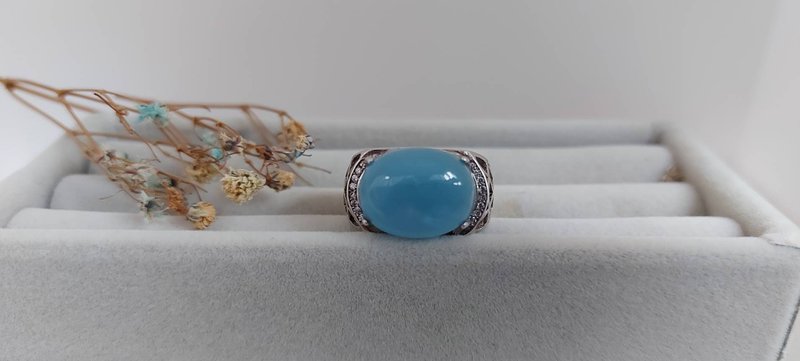 天然无优化海水蓝宝石戒饰-S925纯银 - 戒指 - 石头 蓝色