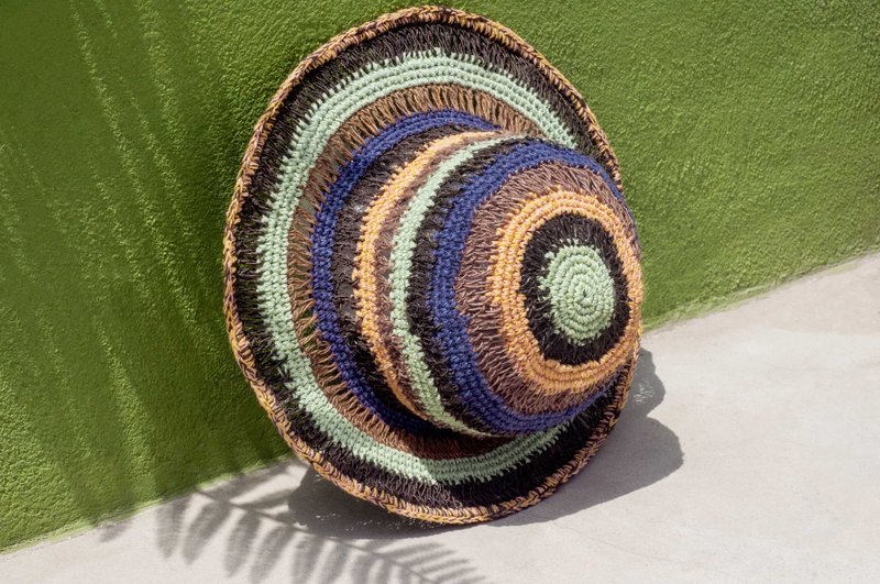 七夕礼物 民族风棉麻帽 渔夫帽 遮阳帽 手工钩织帽-薄荷巧克力 - 帽子 - 棉．麻 多色