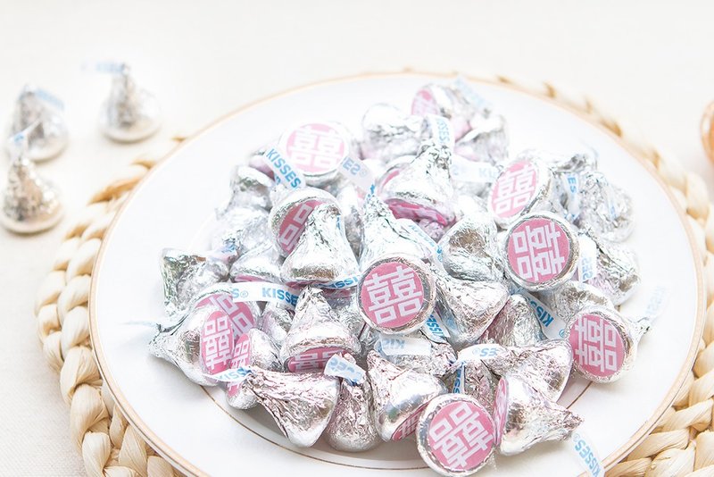 粉色囍字水滴巧克力 KISSES婚礼喜糖 宴客必备 喜气 二进 新人 - 巧克力 - 新鲜食材 粉红色