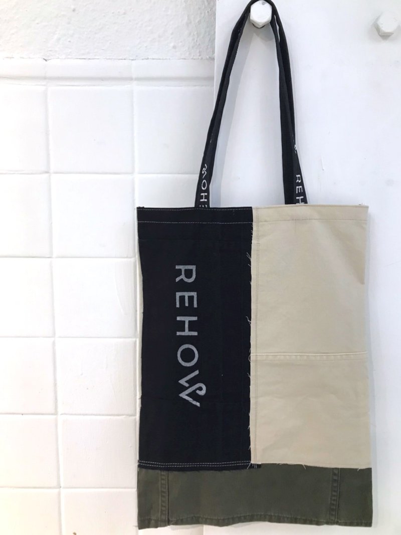 【永续改造】REHOW 设计师手提包_纯手工制造 限量商品 直向绢印 - 手提包/手提袋 - 棉 卡其色