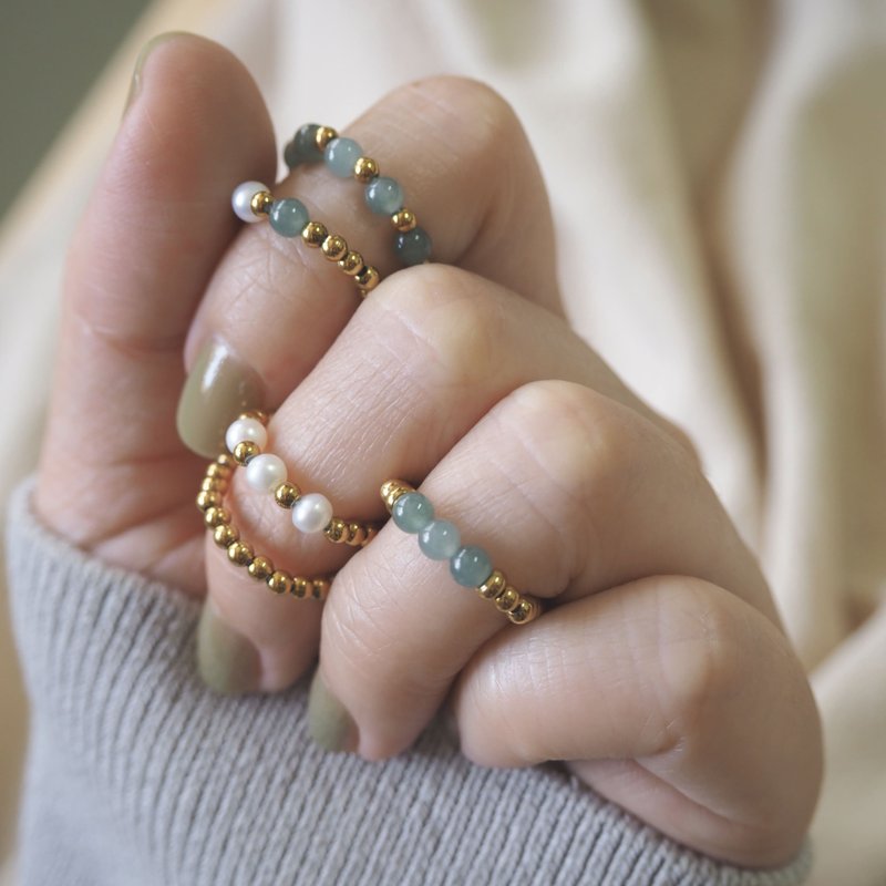 珍珠戒指 翡翠戒指 淡水珍珠 叠戴素戒 | 和润小戒系列 RG-00010 - 戒指 - 半宝石 多色