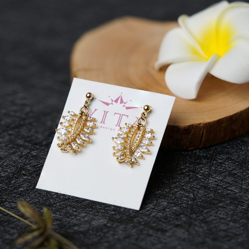 镀金锆石耳环-含羞草-(耳针/耳夹) - 耳环/耳夹 - 铜/黄铜 金色