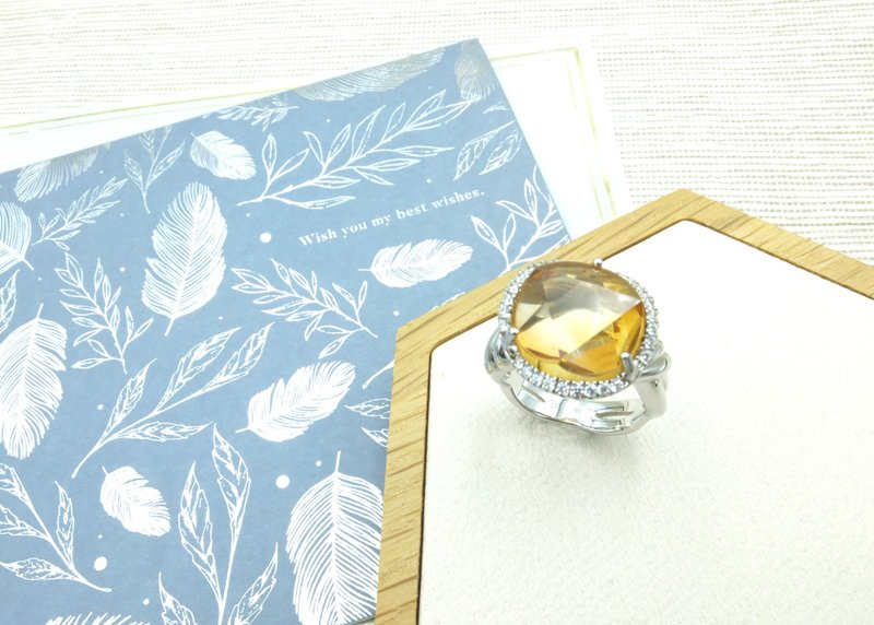 全美宝石级黄水晶大卫星戒指 - 戒指 - 水晶 黄色