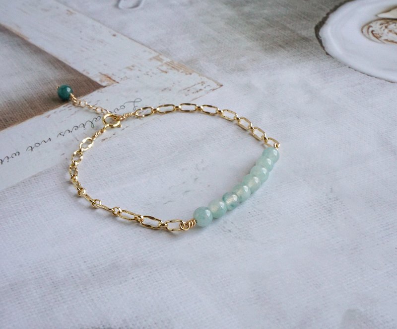 浪花 // 天然翡翠 蓝水 美国14k包金手链 - 手链/手环 - 玉石 绿色