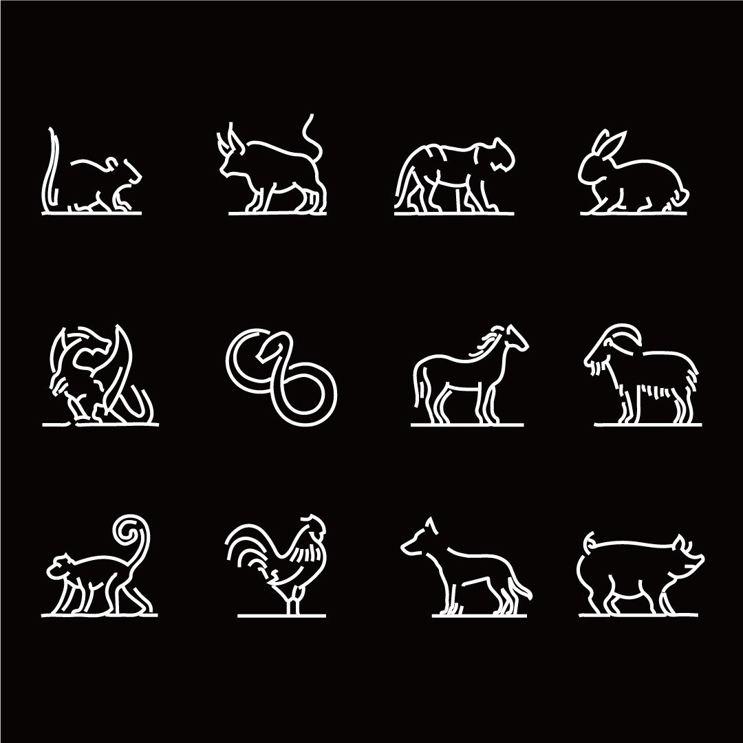 12生肖 鼠 牛 虎 兔 龙 蛇 马 羊 猴 鸡 狗 猪 反光贴纸 生日礼物 - 贴纸 - 防水材质 