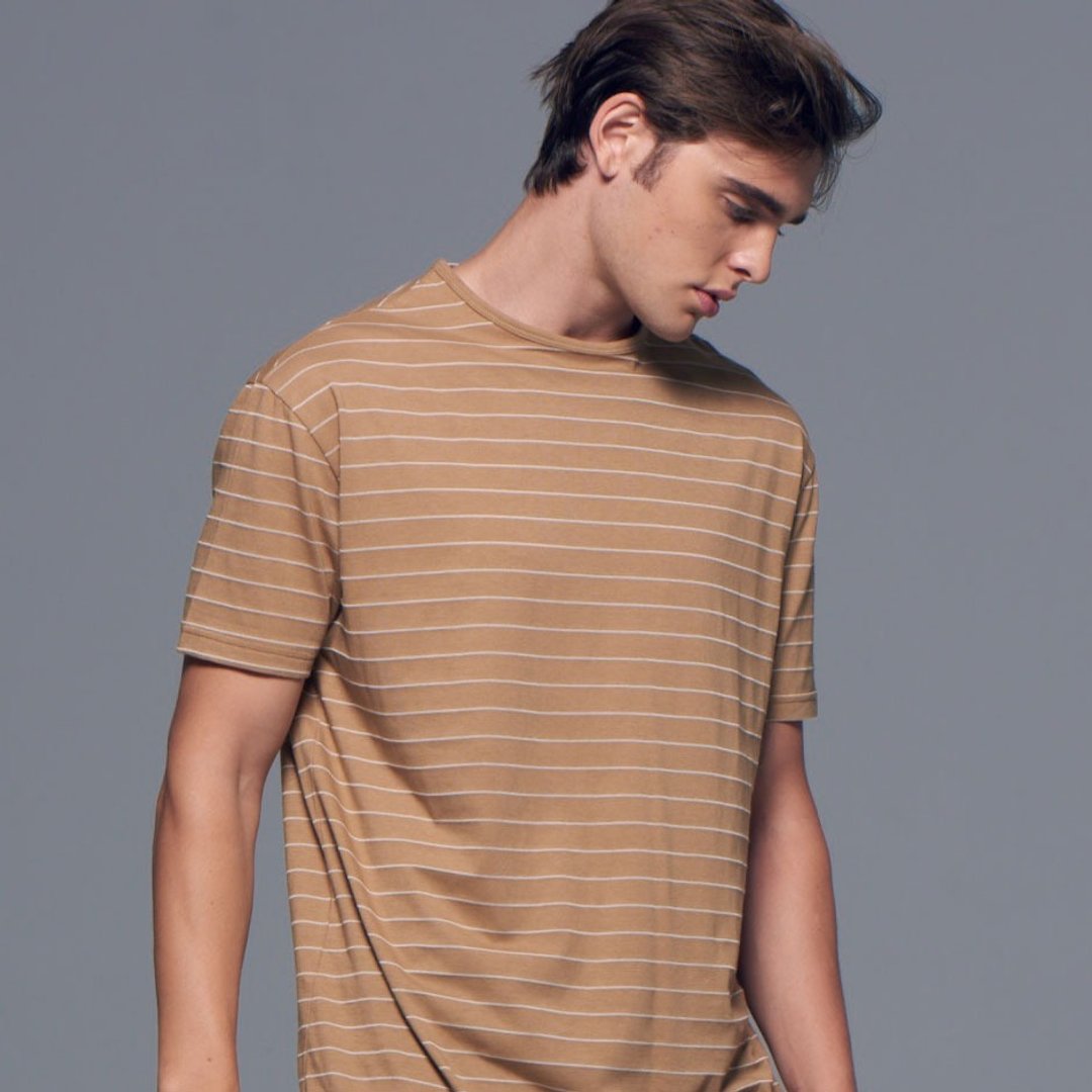 Stone as_Basic Long Tee In Khaki / 卡其条纹T恤 - 男装上衣/T 恤 - 棉 卡其色