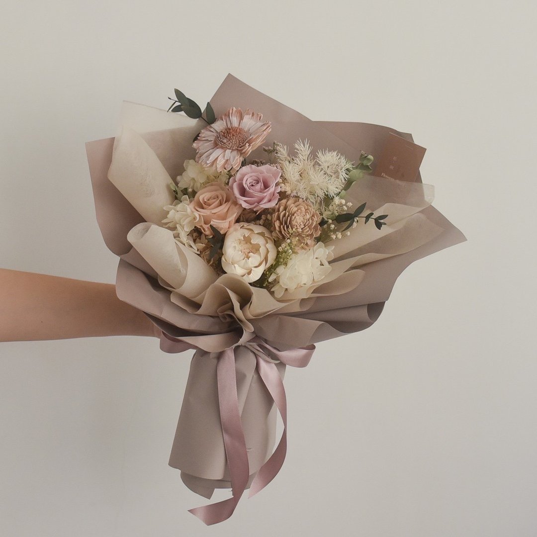 /野餐乡村花束/求婚花束 情人节 七夕 生日 求婚 捧花 开幕花礼 - 干燥花/捧花 - 植物．花 粉红色