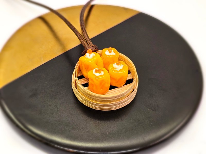 手工玻璃香港特色美食烧卖吊坠 - 项链 - 玻璃 橘色