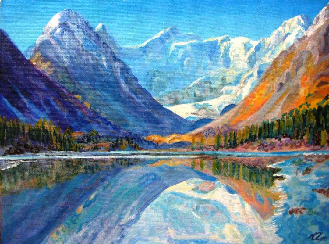 Mountains Painting Acrylic Meadow Original Art 油畫原作 River Landscape Artwork - 海报/装饰画/版画 - 压克力 多色