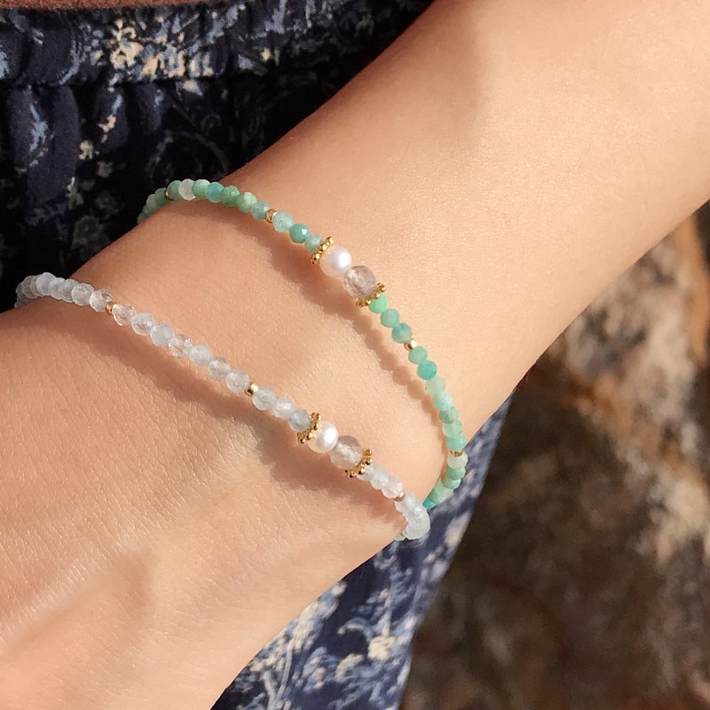 海边假期 月光石 珍珠 极细切面天然石 水晶手链 手环 生日礼物 - 手链/手环 - 水晶 绿色