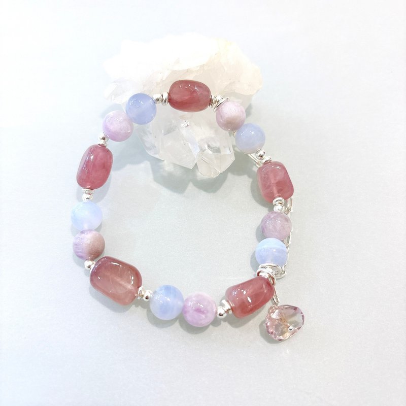 Ops Kunzite silver bracelet - 马粉晶/紫锂辉石/蓝纹玛瑙/纯银 - 手链/手环 - 半宝石 粉红色