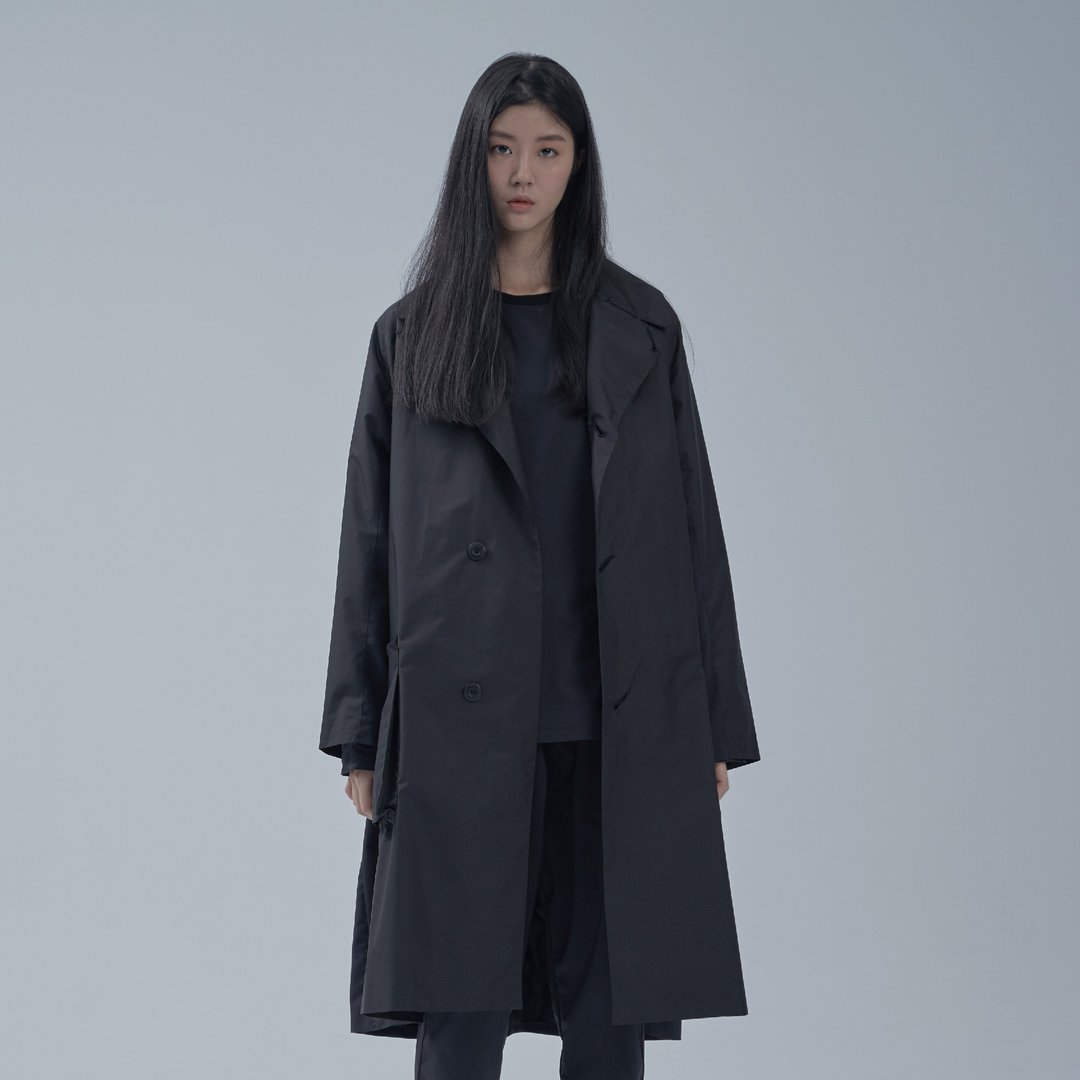 DYCTEAM - SISYPHUS / Patch pocket Stitching Trench Coat - 女装西装外套/风衣 - 聚酯纤维 黑色